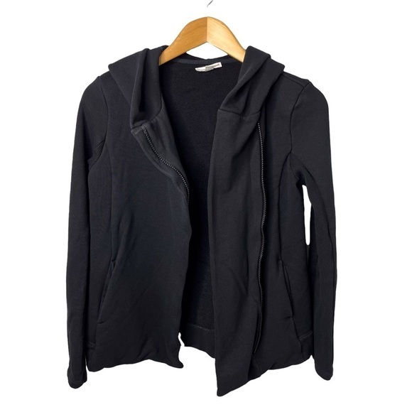 James Perse Hooded Fleece Zip Up Jacket Sweatshirt Black Size 2 Asymmetrical - Picture 4 of 7